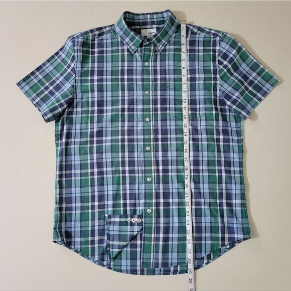 Sonoma Goods For Life® Men's Blue Green Plaid Button-down Short Sleeve Shirt - Picture 5 of 13